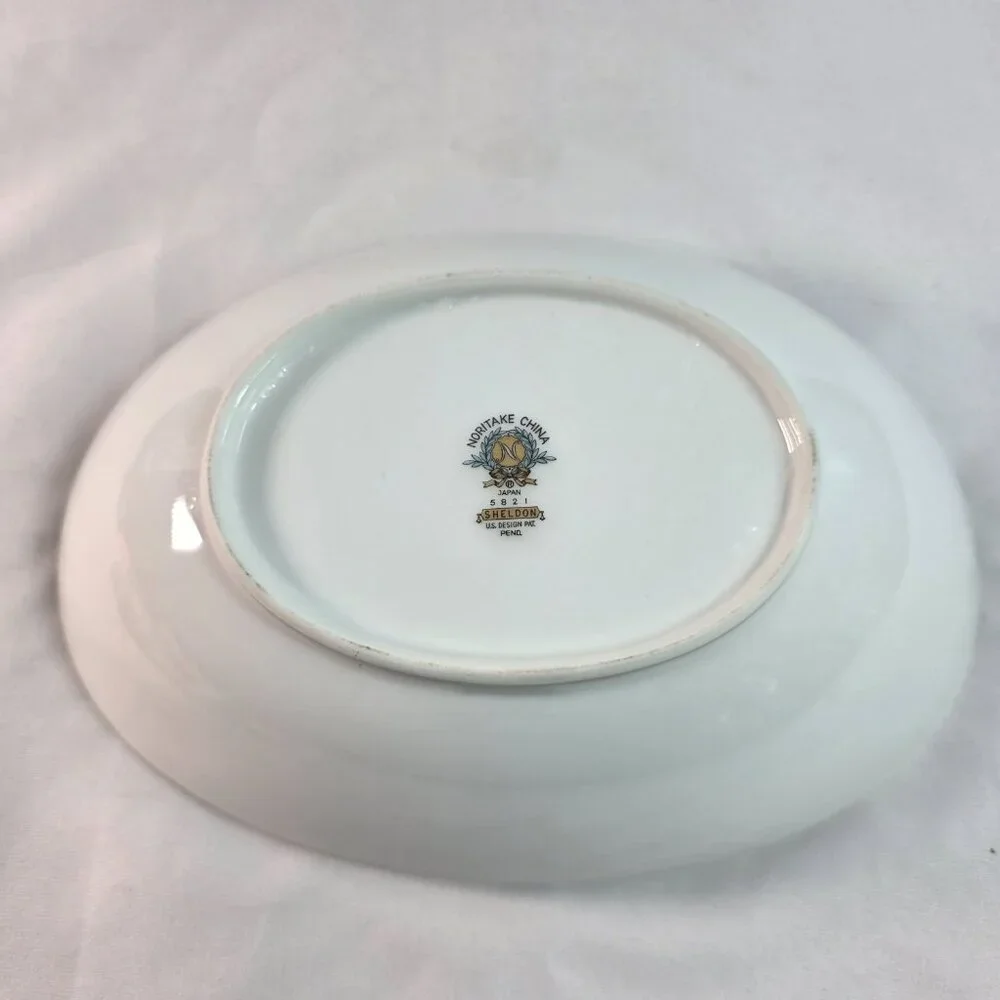 Noritake Sheldon Serving Bowl 10 Inch White with Aqua Band and White Flowers